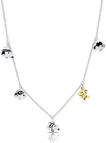 CRISLU Platinum & 18kt Yellow Gold Plated Sterling Silver Cubic Zirconia Snoopy & Woodstock Charm Necklace, 16-18" adjustable