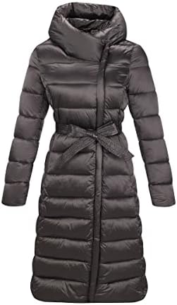 Bellivera Women's Puffer Jacket Lightweight Quilted Hooded Long Down Alternative Coat with Belt