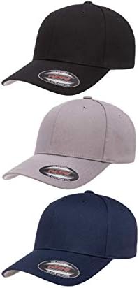 Flexfit 3-Pack Premium Original Cotton Twill Fitted Hat w/THP No Sweat Headliner Bundle Pack
