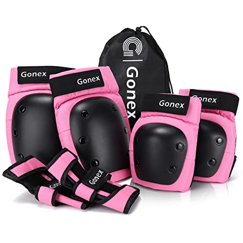 Gonex Knee Pads Elbow Pads with Wrist Guards, Kids Youth Adult Skateboard Skate Pads 3 in 1 Protective Gear Set for Skateboarding Skating Roller Skating Scooter Cycling Biking Bicycle, Pink S