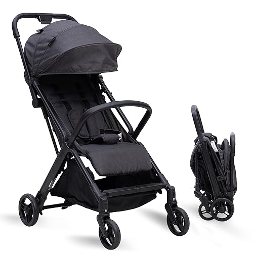 Lightweight Baby Stroller - Gravity Automatic Fold Travel Stroller for Airplane, One-Hand Folding Toddler Stroller,Compact Umbrella Stroller w/Adjustable Backrest/Footrest/Canopy…(Black)