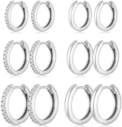 Gold Hoop Earrings Set 14k Real Gold Plated Huggie Hoop Earrings Hypoallergenic Tiny Lightweight Cartilage Cubic Zirconia Jewelry Everyday Earrings for Women Girls Piercing