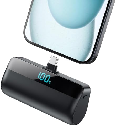 Mini Portable Charger with USB-C Connector 5200mAh,Compact LCD Display Power Bank,Cute Battery Pack Compatible with iPhone 15/15 Plus/15 Pro/15 Pro Max, Samsung S22/23, Android Phone,iPad Pro/Air etc