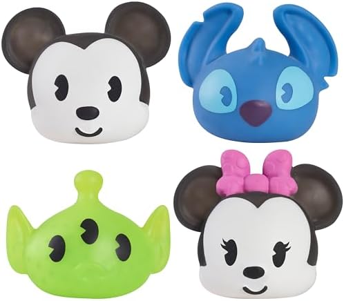 Disney Just Play Impulse Squishy Characters 4PK, Includes Mickey Mouse, Minnie Mouse, Stitch, and Alien, Kids Toys for Ages 3 Up