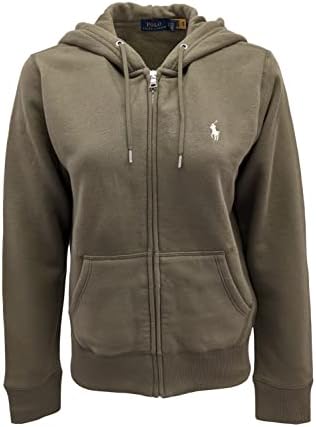 POLO RALPH LAUREN Womens Full Zip Hoodie (Large, Olive Green (Cream Pony))