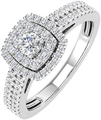 FINEROCK 1/2 Carat Double Halo Diamond Ring in 10K Gold Mothers Day Special