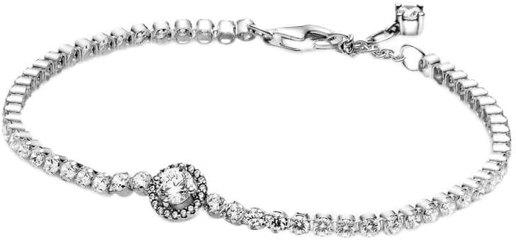 Pandora Sparkling Halo Tennis Bracelet - Silver Bracelet for Women - Features Sterling Silver & Cubic Zirconia - Gift for Her, With Gift Box