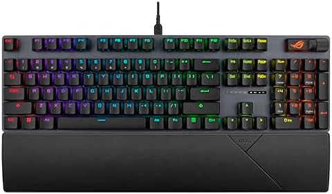 ASUS ROG Strix Scope II Gaming Keyboard, pre-lubed ROG NX Snow Linear Mechanical switches, Sound-dampening Foam, PBT doubleshot keycaps, Streaming hotkeys, Multi-Function Controls, Wrist Rest