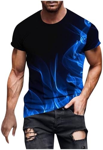 Muscularfit Mens Shirt Big and Tall Short Sleeve Flame Print Graphic Tee Shirts Casual Loose Crewneck Pullover Trendy Clothes