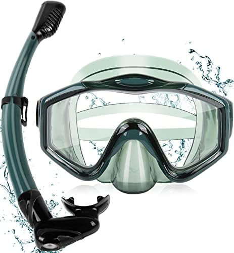 KUYOU Snorkeling Gear for Adults - 180° Wide View Snorkel Mask and Full Dry Top Snorkel Set for Snorkeling, Swimming, Training