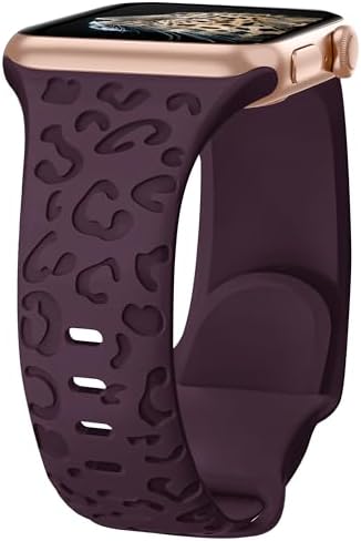 Leopard Engraved Bands for Apple Watch Band 40mm 38mm 41mm 42mm 44mm 45mm Women Men, Cheetah Sport Strap Silicone Waterproof Wristbands for iWatch Series 9 8 7 6 SE 5 4 3 2 1