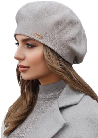 Braxton Wool Beret Hat - Warm Lined Crochet Angora Knit Berets - French Paris Hat for Women