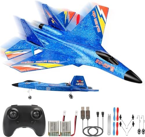 RoofWorld RC Plane Remote Control Glider Airplanes 2.4 GHZ 2 Channels, Easy to Fly RC Fighter, Remote Control Aircraft with Automatic Balance Gyro for Adult Kids Beginner