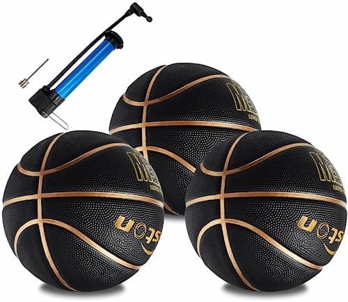 Senston Basketball 3 Pack Set Outdoor Indoor Rubber Basketball Ball Official Size 7 Street Basketball with Pump
