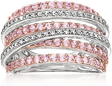 Ross-Simons 1.00 ct. t.w. Pink Sapphire and .15 ct. t.w. Diamond Highway Ring in 2-Tone Sterling Silver