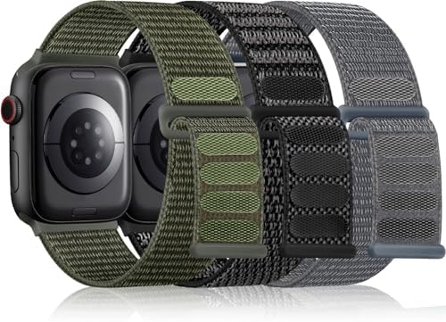 Lenrao 3 Pack Sport Nylon Band Compatible with Apple Watch 44mm 45mm 42mm 49mm 38mm 40mm 41mm, Adjustable Breathable Women Men Braided Strap Compatible for iWatch Series 9/8/7/6/5/4/3/2/1 SE Ultra