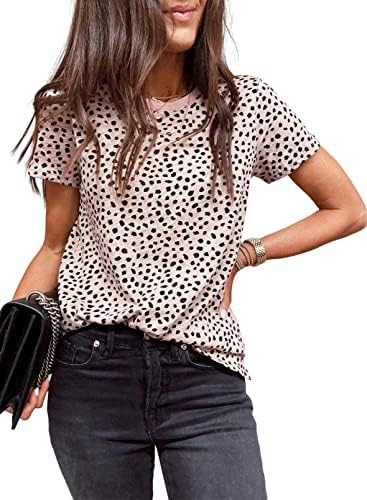 EVALESS Womens Casual Polka Dot Tops Crewneck Short Sleeve T Shirts Fashion 2024 Spring Summer Loose Fit Shirts