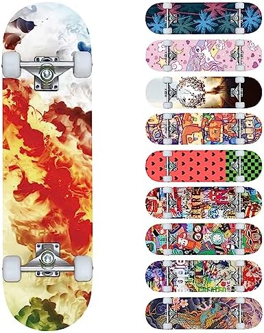 Skateboards for Beginners, 32"X8" Inch Standard Complete Skateboard for Adults Youths Teens Kids Girls Boys 8 Layer Canadian Maple Double Kick Concave with Skate Tool