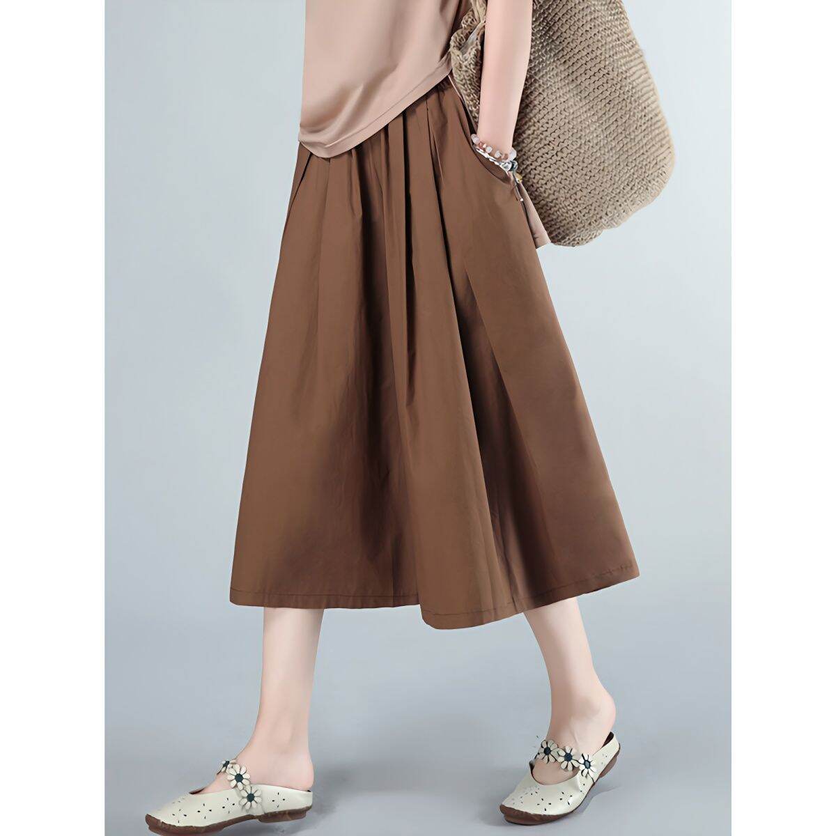 Wide Leg Pants Culottes Women's Mom Clothing Summer plus Size Women's Clothes All-Matching Loose Casual Cotton Skirt Wide-Leg Pants