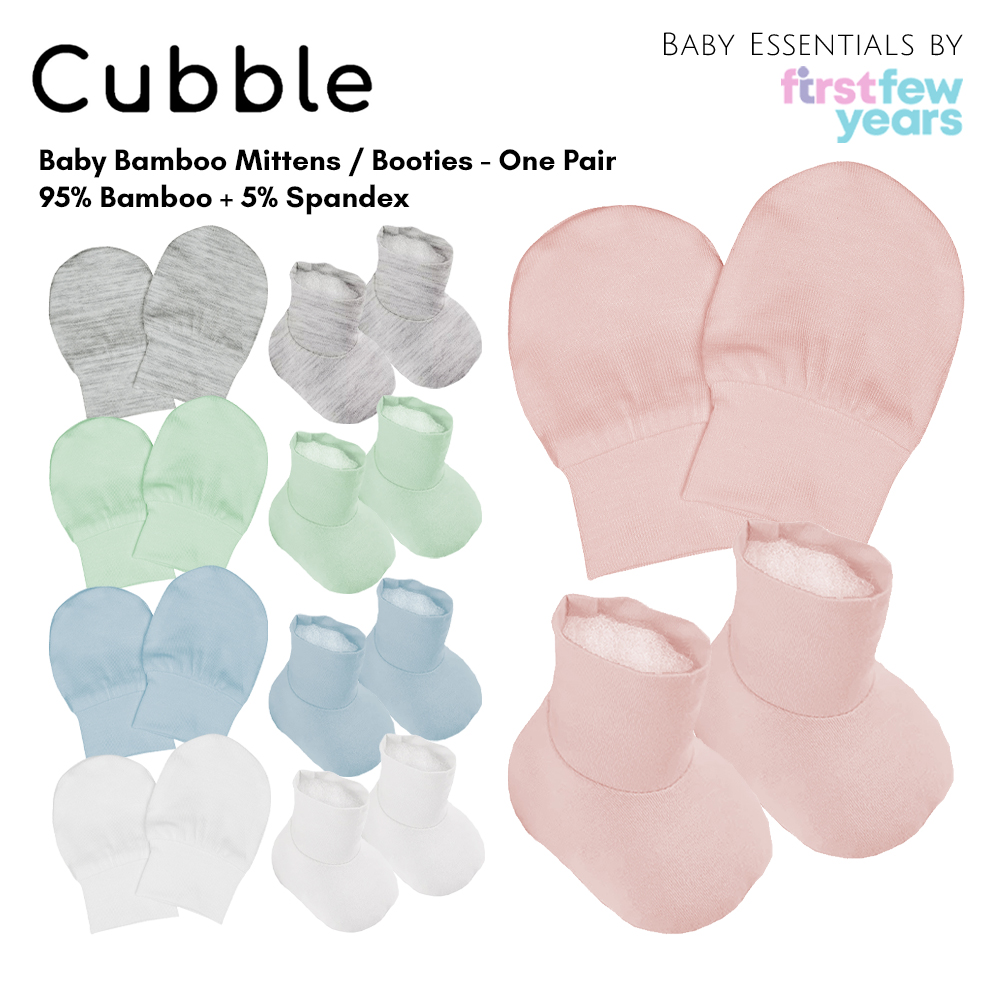 Cubble Bamboo Baby Mittens / Baby Booties Socks 1-Pair (0-6 Months+) - No Scratch Newborn Mittens/Booties Set