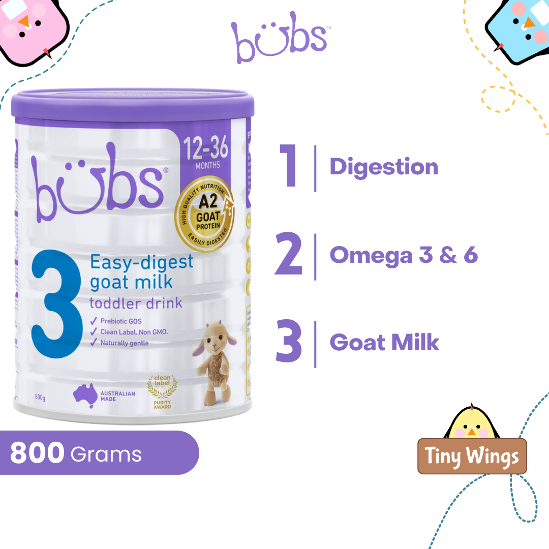 Bubs Organic Australian Goat Milk Toddler Drink Stage 3 800G Baby Formula (TinyWings.sg)